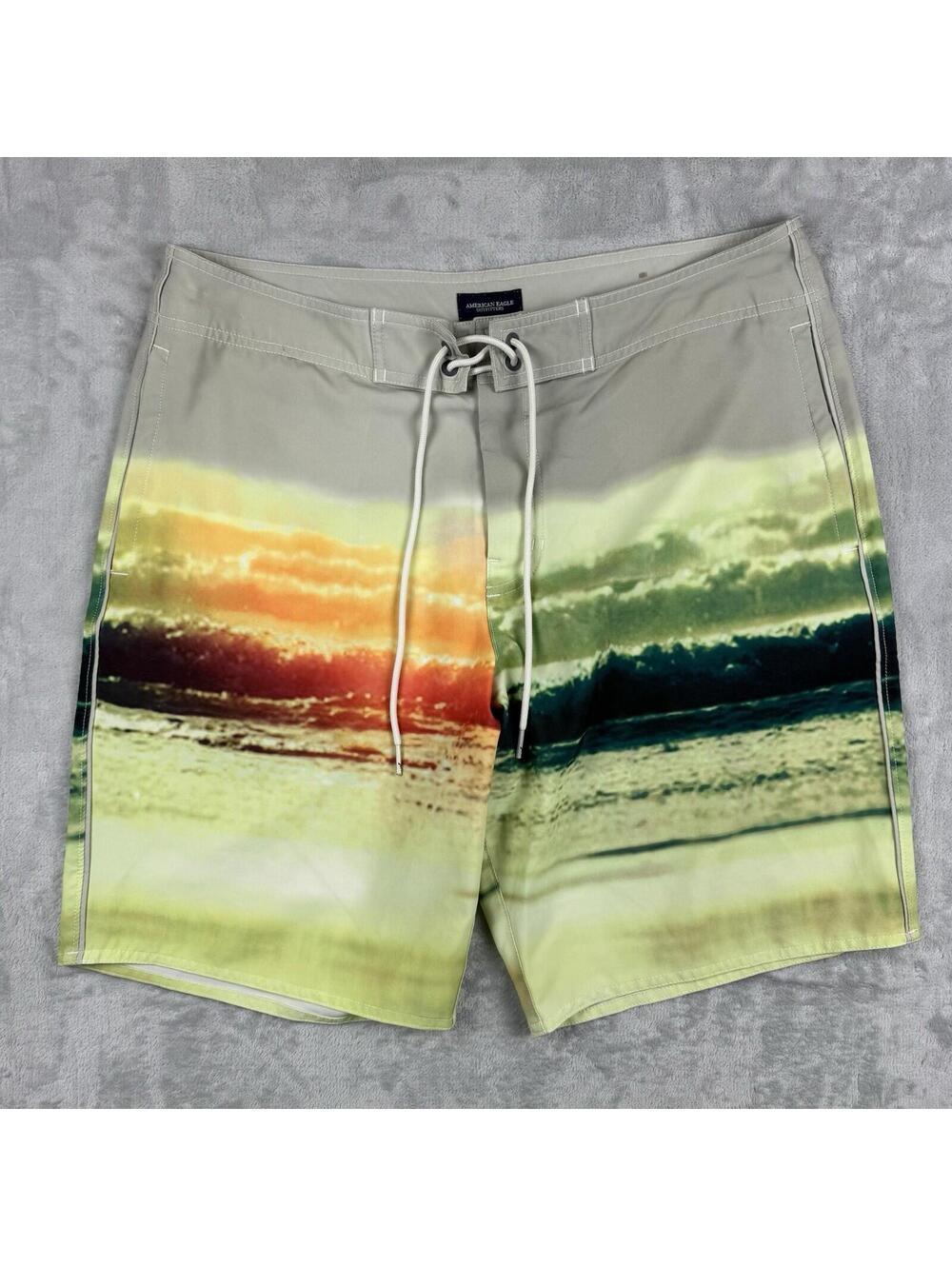 American Eagle Outfitters Sunset Wave Board Shorts Men Size L Surfcore Vacation